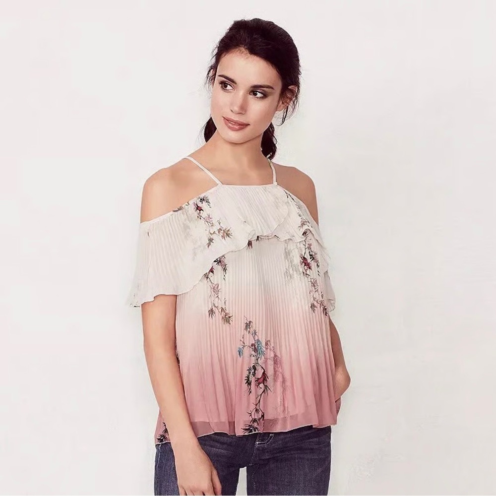 NEW Lauren Conrad Cold Shoulder Blouse Top‎ Pleated Tea Room Japanese Women's XL